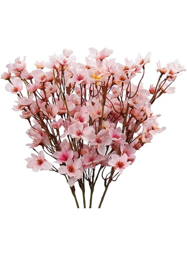 Uieke 4Pcs Artificial Cherry Blossom Flower, Silk Peach Flowers Fake Plants Arrangement for DIY Garden Home Wedding Party Decor Pink