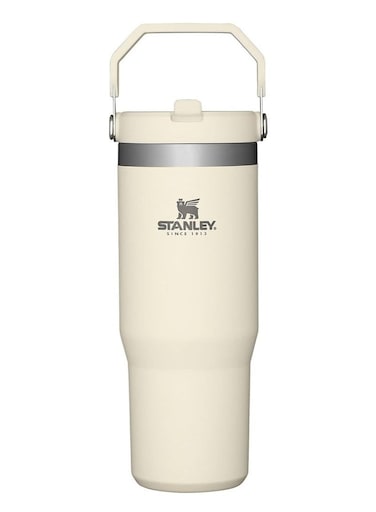 IceFlow Stainless Steel Tumbler - Vacuum Insulated Water Bottle for Home, Office or Car Reusable Cup with Straw Leak Resistant Flip Cold 30oz (Cream)