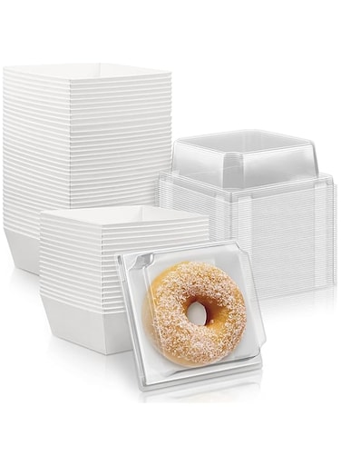 SYOSI Charcuterie Boxes with Clear Lids, 50Pcs Brown Oil-Proof Kraft Paper Dessert Boxes Food Containers for Bakery, Macaron, Cookies, Mini Cakes, Strawberries, Tiramisu Hamburger Packing Box