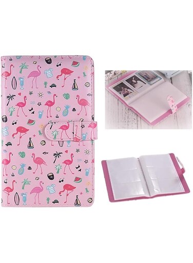 ELECDON Mini Photo Album, 96 Pockets PU Leather Flamingo Pattern Polaroid Photo Album, Mini Photo Book for Fujifilm Instax Mini 9 8 7s 70 25 50s 90 Films Photo Camera Paper for Credit Card