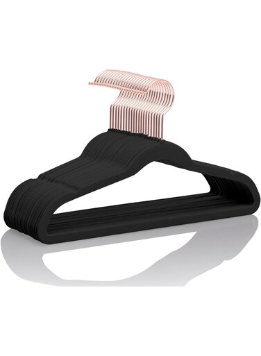 Dot Gift&Acirc;&reg; 10-Pack Black Kids Velvet Hangers 14" Wide with Copper Rose Gold Hooks - Nursery Clothes Hangers Non Slip Toddler Hangers.