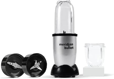 Meridian Bullet Blender 450W &ndash; Compact &amp; Powerful 6-Piece High-Speed Mixer with Coffee, Nuts &amp; Spice Grinder Attachments &ndash; Nutrient Extractor &amp; Smoothie Maker for Shakes, Juices &amp; More &ndash; Silver MB450