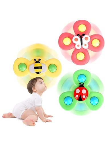 ECVV 3PCS Suction Cup Spinner Toys Novelty Sensory Toys Fidget Spinner Toys Bath Toys for Toddlers Kids Birthday Baby Gifts Window Suction Spinner Toys (Style 2)