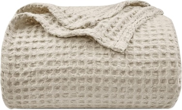 Ultra Soft 400gsm Waffle Weave Blanket Queen Size (230cm x 230cm), Cozy Woven Blanket for Bed, Decor, Sofa, Linen color