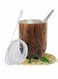 Mate Tea Cup Set with Bombilla Straw, Lid &amp; Cleaning Brush, Double-Walled Stainless Steel, Easy to Clean, Natural Brown, 12 Ounces for Loose Leaf Drinking
