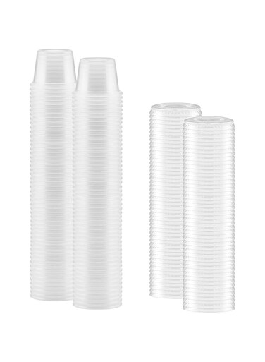 25 SET - 30ml - Plastic Clear Portion Cups/Souffle Cups/Sauce Cups With Clear Lid - (SAUCE - SPICES - PICKLE - JELLY - LIQUID) -(HOT &amp; COLD USE)