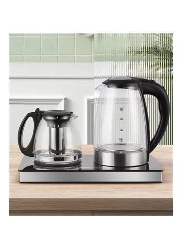 showkah&reg; Electric Kettle CS-997 Dual Pot Kettle, 2-in-1 Tea Maker, 2.2L Glass Kettle + 1.5L Teapot with Tea Strainer &amp; Stove style Induction Base Electric Heat Kettle (CS-997)