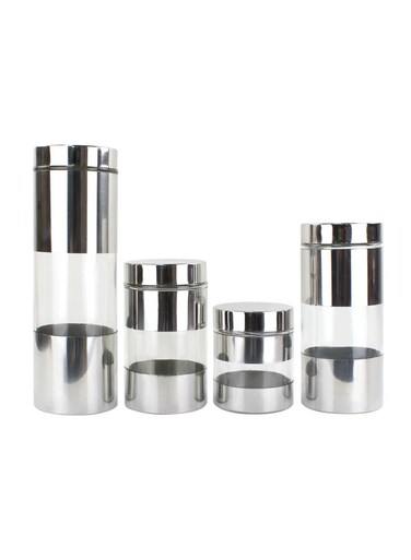 Smart 4PC Storage Set Silver For Kitchen Spices Pulses Dry Foods Kitchen Organizer For Home Birthday Gift Ramadan