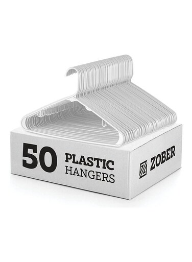 Everyday Standard White Plastic Hangers - Pack Of 50 - With Strap Hooks 16.5 Inch, Durable &amp; Slim Space Saving Tubular Clothes Hangers, For Pants, Shirt, Dress, Underwear, Bra Etc. Hangs Up To 5.5 Lbs White 16.5x9.25x0.4inch White 16.5x9.25x0.4inch