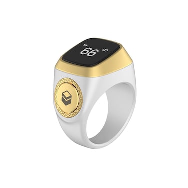 Digital Smart Ring with LED Display, White and Gold Design, Premium Finish