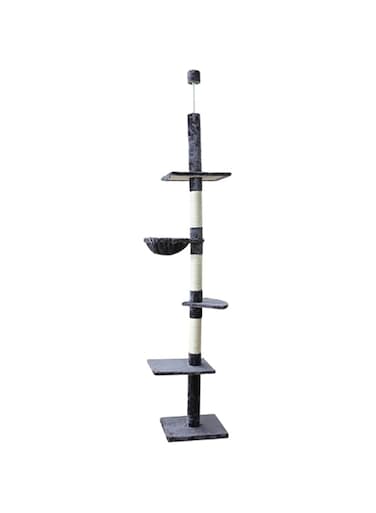 5-Tier Floor to Ceiling Cat Tree, Natural Sisal Rope Scratching Post Cat Tower Height(230-270cm) Adjustable (Grey)