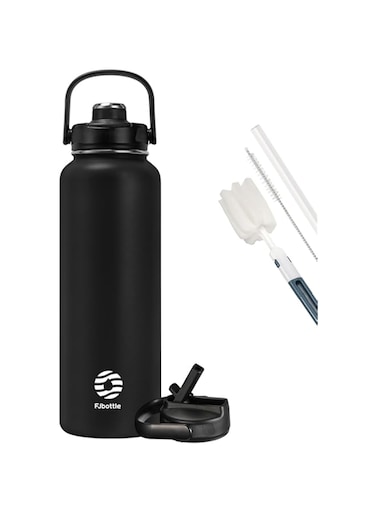 Fjbottle Stainless Steel Water Bottle with Straw 950 ml / 1200 ml - 2 x Lids BPA-Free Water Bottle Leak-Proof Sports Bicycle Thermal Flask for Fizz, School, Fitness