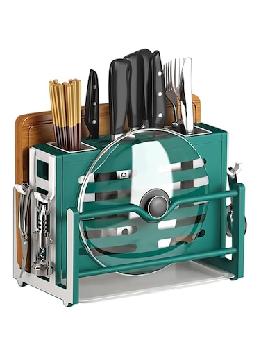 Funito Cutting Board Organizer,Kitchen Countertop Organizer,Knife Drying Rack with Hooks,Drain Tray Utensil Holders,Kitchen Storage Rack for Cabinet and Countertop