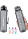GEMFUL Water Bottle 1L with Straw Time Marker Tritan BPA Free for Fitness Gym Outdoor Sports (Gray)
