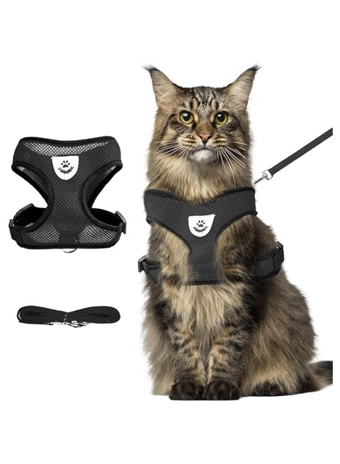 SWIUKPHE cat Chest Harness and Leash, Anti-Escape Adjustable Soft mesh cat Leash and Chest Harness Set for All Types of Cats cat Vests (Size XL, Black)