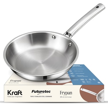 follow your imagination Futuretec Triply Stainless Steel Cookware Frypan - 2.2 Litre, 24 Cm / 2.5 Mm Thick/Fry Pan For Roti, Egg, Chilla Tawa/Induction And Gas Base / 5 Year Warranty