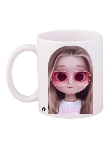 Cartoon Girl Printed Coffee Mug White/Brown/Pink