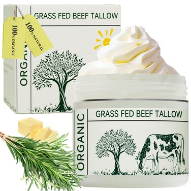 Beef Tallow, Beef Tallow for Skin, Tallow Face Moisturizer, Unscented 100% Organic Beef Tallow Blam Grass Fed Finished Whipped Tallow Face Cream Moisturizer Body Lotion Skin Care for Sensitive Skin