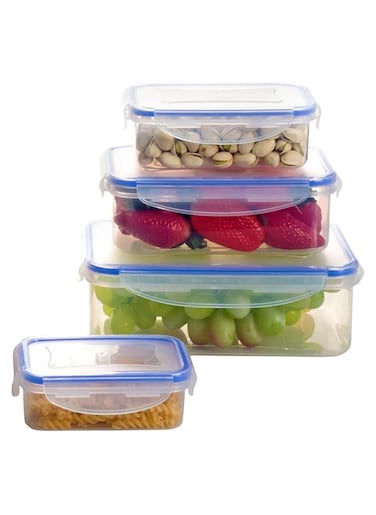 Home Smart Rectangle Plastic Container Set of 4 PCs Food Container With Airtight Lid to Safely Store Food Good for Outdoor and Indoor Dining Activity