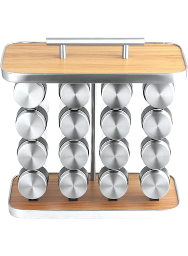 16 Pcs Spice Jar Set with Stand, Glass Spice Containers with Airtight Lids &amp; Metal Rack, Countertop Spice Organizer, Seasoning Storage Jars for Kitchen, Spice Rack Herb Jar Set
