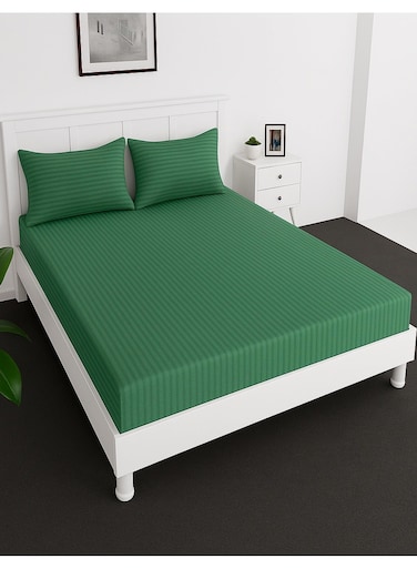 Deep Fitted Elastic Bedsheet Set With Pillow Covers, King/Queen/Double/Single Sizes, Color Green, Depth 30cm