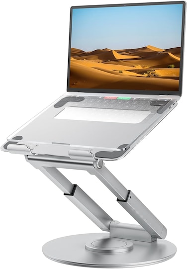 Tounee Telescopic Laptop Stand for Desk with 360&deg; Swivel Base, Sit to Stand, Height Adjustable, Portable Riser Holder for Good Posture, Compatible with MacBook Pro, All Laptops 10-17" (SILVER)
