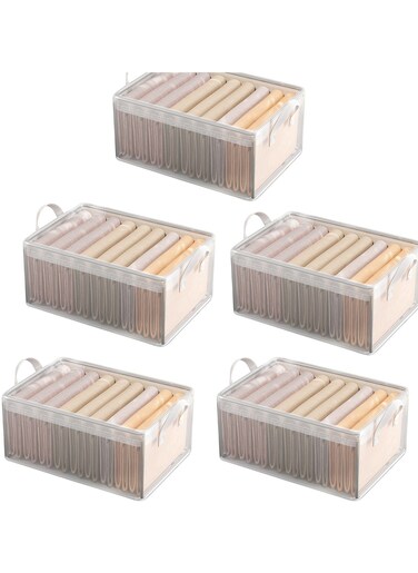 Storage Box Storage Bins 5 Packs Clothes Storage Box with Handle Collapsible Closet Organizers for Clothes Storage Storage Baskets for Organizing Toys, Clothes, Books, Office, 48x28x20cm