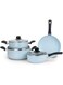 Wilson 7pcs Aluminum Non-Stick Marble Coating Cookware Set - Durable Exterior, Heat Resistant Handles, Tempered Glass Lids - Ideal for Healthy Cooking Light Blue