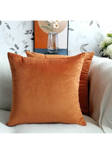 Cyuripu Set of 2 Velvet Burnt Orange Throw Pillow Covers 18 x 18 Inch Decorative Square Pillowcases Christmas Cushion Cases for Couch Sofa Bedroom Living Room Home Decor 45 x 45 Cm
