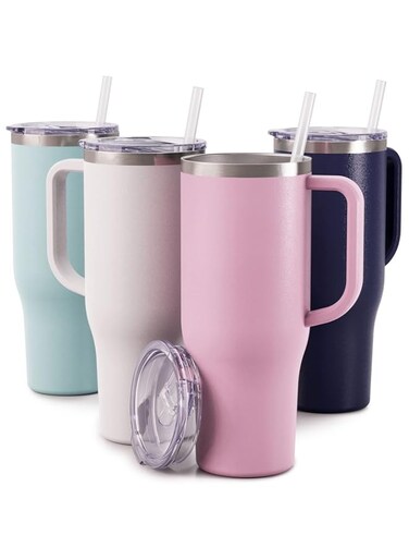 Maars Drinkware Charger 40oz Insulated Travel Mug Tumbler with Handle   Double Wall Vacuum Sealed Stainless Steel Cup w/Straw and Lid, Blush Rose