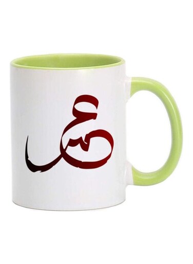 Umar Arabic Name Calligraphy Printed Mug Light Green/White
