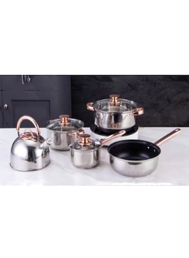 Set of 5 Cookware Set - Stainless Steel Pots, Kettle, Kitchen Utensils Set with Tempered Glass Lid