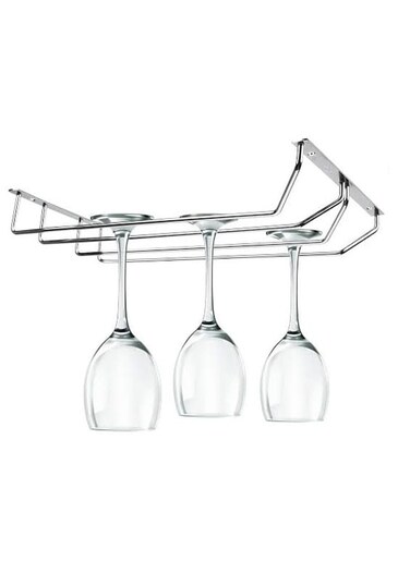 SS Double Self Adhesive Wine Glass Rack/Holder Upside Down Glass Hanging Organizer/Wine Glass Holder for Pubs/Kitchen/Bars (Silver) Pack of 1