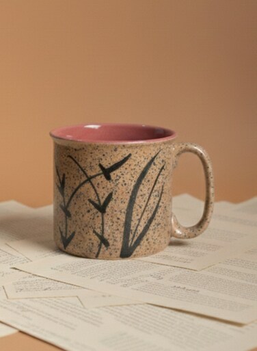 And Twine Pink Edge Beige Speckled Ceramic Jumbo Mug Set of 4