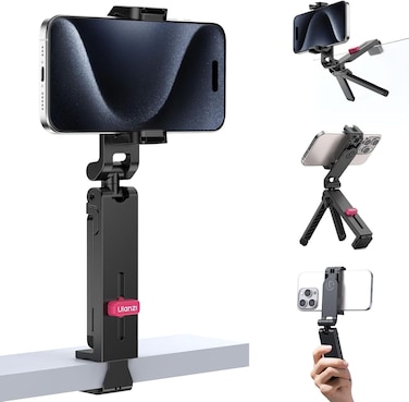 ULANZI MA89 Mini Mobile Phone Tripod 2-in-1 Desktop Phone Stand Ultralight with 2 Cold Shoe Mount Portable Selfie Stick for iPhone Samsung Huawei Xiaomi Mobile Phone Holder Travel Selfie Vlog