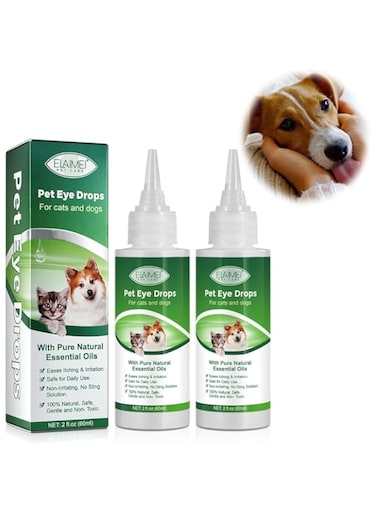 Azonee 2Pcs Dog Eye Drops, 120ml Tear Stain Remover &amp; Eye Lube for Dogs &amp; Cats, Safe &amp; Natural Formula, Fights infection, Non-Irritating and Natural Eye Cleaning Solution