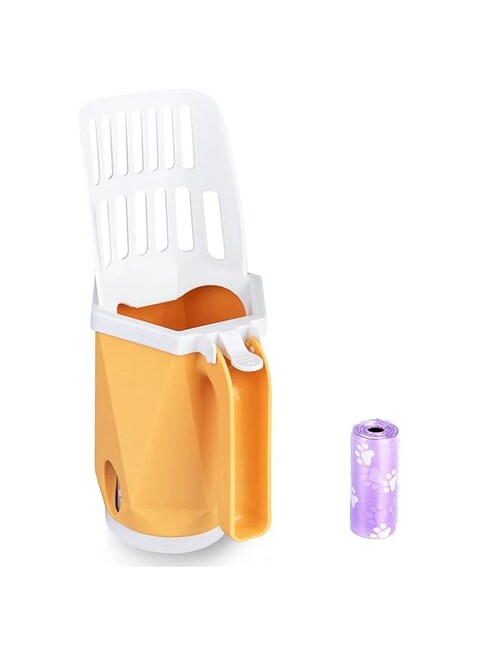 Khazna Cat Litter Shovel with Waste Bags,Integrated Detachable Deep Shovel Holder,Large Capacity Portable Litter Shovel with Poop Sifting(Yellow)