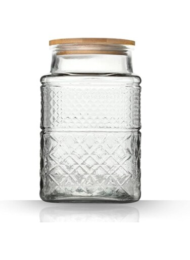 Prettidecor Glass Storage Jar, Glass Food Storage Containers with Bamboo Lid, Kitchen Containers Cereal Canisters, Decorative Jar for Candy Snack Cookies Coffee Tea Nuts 60FL OZ Glass Jars with Lids