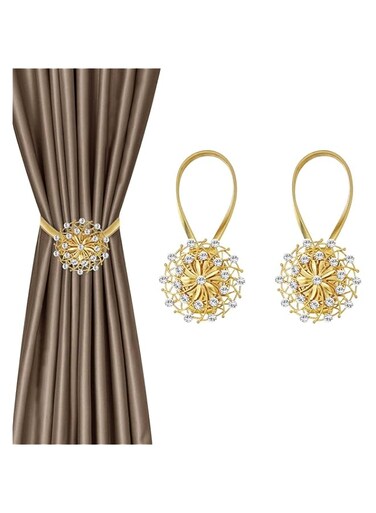 Parlberd Magnetic Curtain Tiebacks, 2 PCS Rope Decorative Curtain Tie Backs Elegant Curtain Holders for Drapes Outdoor Window Treatment Holdbacks, No Drilling Drapery Holdbacks, Gold