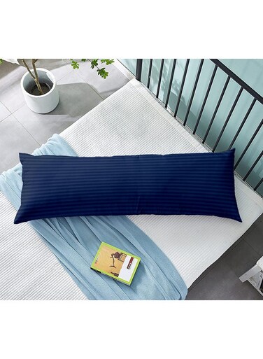 Linen Klub Krude Long Body Pillow 1pc, Fabric: 100% Polyester 85 GSM Microfiber 1 cm Stripe Super Soft, Filling: 1300 gm Hollow Fiber Comfort, Breathable &amp; Ultra Soft Size: 45 x 120 cm, Color: Navy