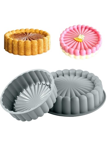 Pack 10 Inch Silicone Bundt Cake With 8 Inch Pan Set - Nonstick Baking Mold for Pound Cake, Jello, Bread &amp; Brownies, Dishwasher Safe, Grey