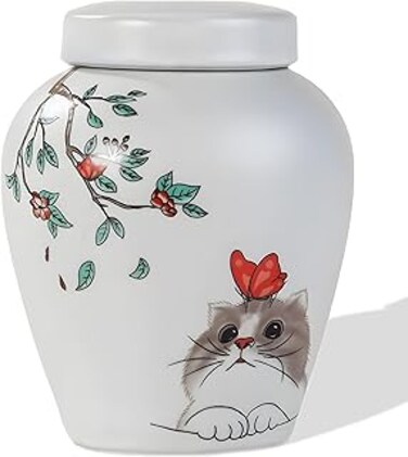 Azonee 5.1" Cat Urn, Ceramic Cat Urns for Ashes, Medium Pet Urns for Cat Ashes, Memorial Cat Cremation Urns