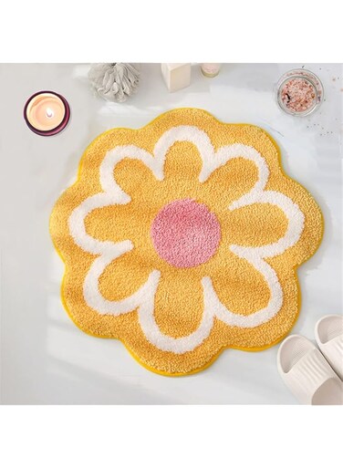 YRXRUS Flower Bath Mat, Yellow Bathroom Rug, Beauty Bath Mats, Ultra Soft Microfiber Bath Rug, Machine Washable Flower Rug, Shower Bathtub Mat Gift Aesthetic Summer Room Decor, 23.6x23.6 in