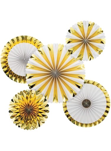 Creative Converting Paper Fan Set 5-Pieces- White/Gold