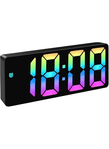 Digital Alarm Clock for Bedrooms, 6.5 inch LED Display, with Colored Digits, 3 Levels Brightness Adjustable, Desk Alarm, Table Clock with 1 Alarm, 12/24H, Temperature, Corded Powered(Colored)