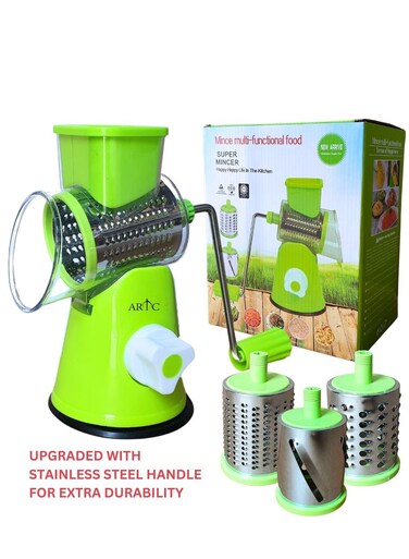 Multifunctional Manual Table top Vegetable, Cheese, Biscuits and Nuts Drum Grater With Stainless Steel Handle Green