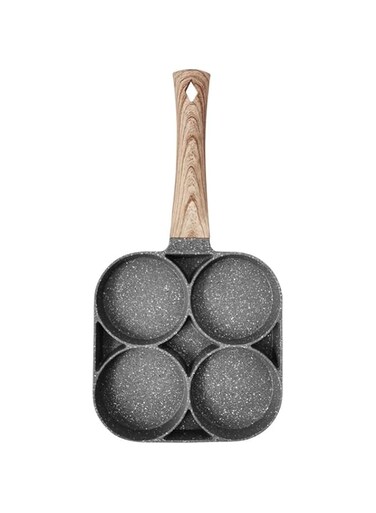 KRT tour 4 Hole Omelet Pan for Burger Eggs Ham Pancake Maker Wooden Handle Frying Pot Non-Stick Cooking Breakfast