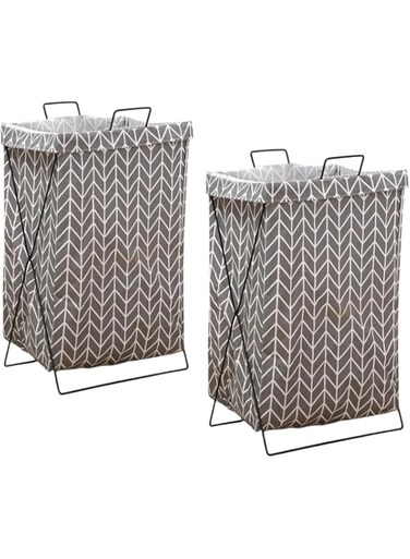 2 Pack Laundry Baskets,50L Foldable Freestanding Laundry Basket with Stainless Steel Frame,Laundry Hamper Bag with Handles,Washing Bin Clothes Bag Organizer Storage Wash Basket Hamper for Clothes Toys