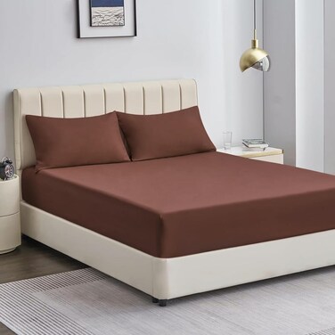 MUSA&Acirc;&reg; 3 Piece Fitted Sheet Set - Hotel Quality Cotton Bedding in Brown (150 x 200cm)