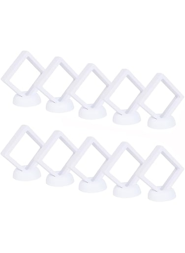 Vecolla Jewelry Display Box, 10PCS Floating Frame Jewelry Stand, 3D Jewelry Organizer Box, Transparent Frame Case Holder For Ring Necklace Bracelet Earring, Dustproof Medallion Coin Box(White)
